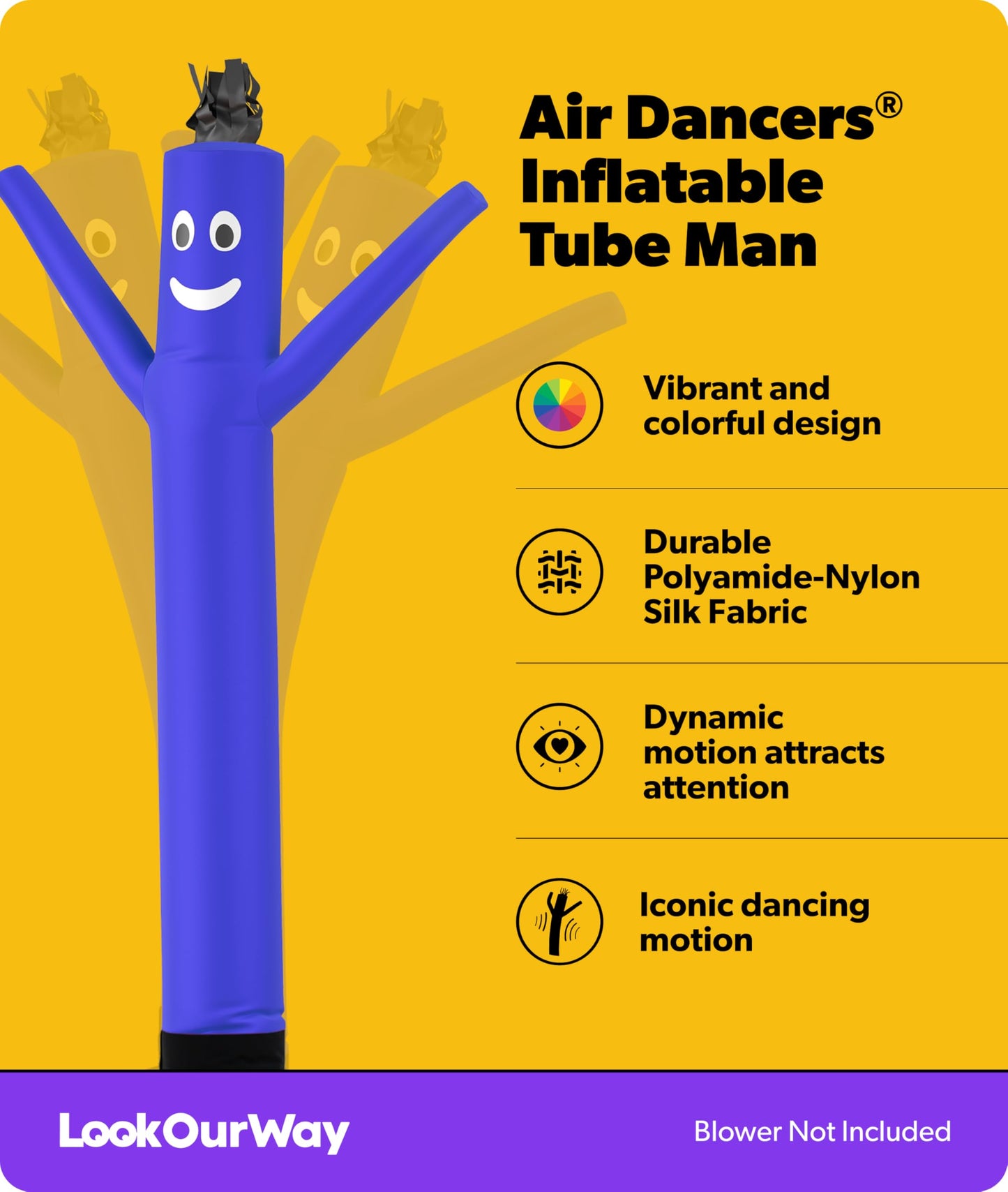 LookOurWay Air Dancers Wacky Waving Inflatable Tube Man Attachment - 6 Feet Tall Advertising Air Dancer Waving Man Inflatable Tube Guy - Blower Not Included - Blue