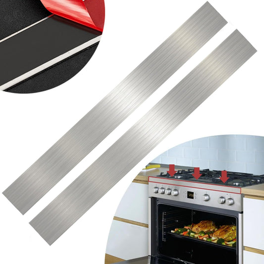 2 Pcs 304 Stainless Steel Strips, Brushed Self Adhesive Strip Metal Trim Strip, Finishing Sheet Metal Strips for Microwave/Oven/Range/Cooktop, 30" Long, 3" Wide Gap Filler for Kitchen Decor