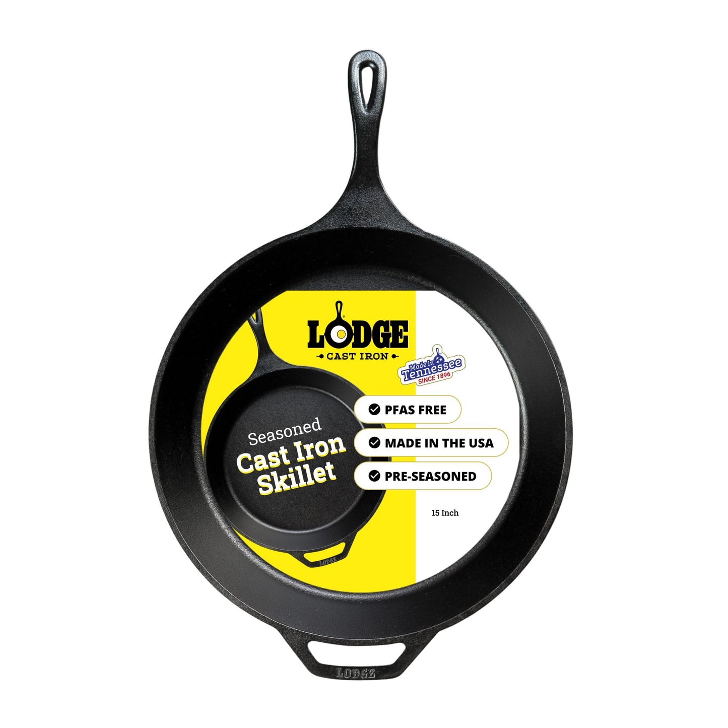 Lodge Seasoned Cast Iron Skillet 15 Inches - Frying Pan for the Stove, Grill or Campfire - Cooks Evenly - Features Easy-Grip Teardrop Handle - Non-Toxic, Nonstick & Long-Lasting