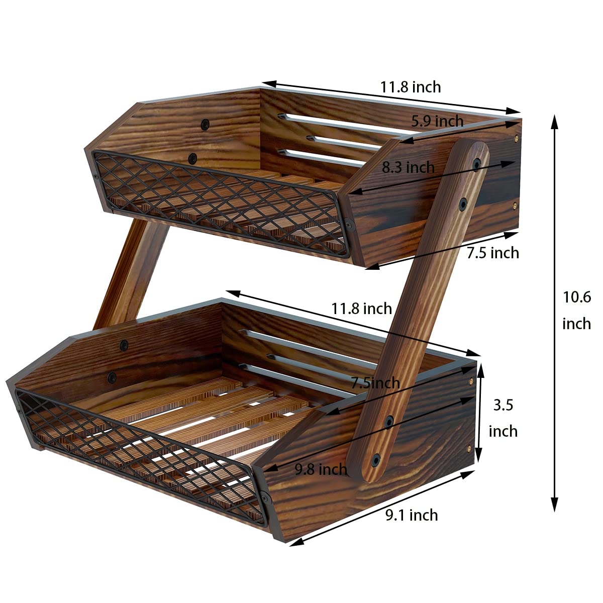 Dorhors Fruit Basket for Kitchen,Fruit Bowl,Kitchen Counter Organizer,Wooden Vegetable Holder for Countertop,Bread Storage Basket Stand(2 Tier)