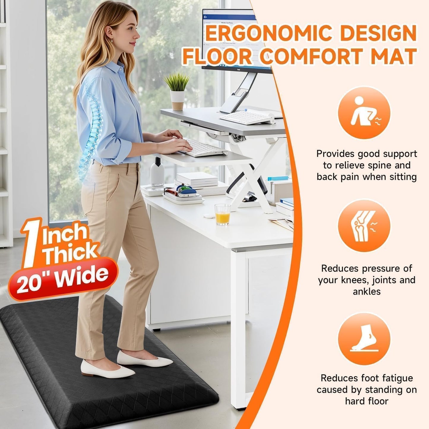 StepRite 1” Thick Kitchen Mats for Floor, Anti Fatigue Kitchen Rugs, Non-Slip,Heavy Duty Water Resistant Kitchen Rug, Standing Desk Mat for Friends, Family, Home, Kitchen, Office(39" x 20",Black)