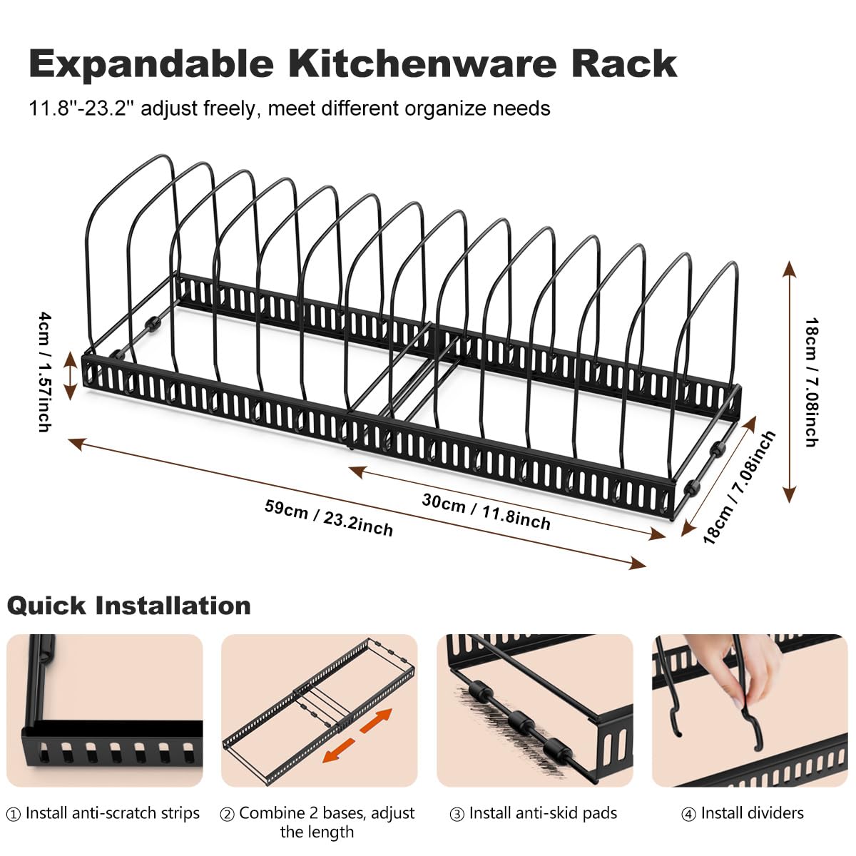 Housolution Cutting Board Organizer Rack, Expandable Baking Tray and Cookie Sheet Organizer with 14 Adjustable Dividers, Bakeware Muffin Tin Cupcake Pan Storage Organizer for Cabinet, Black