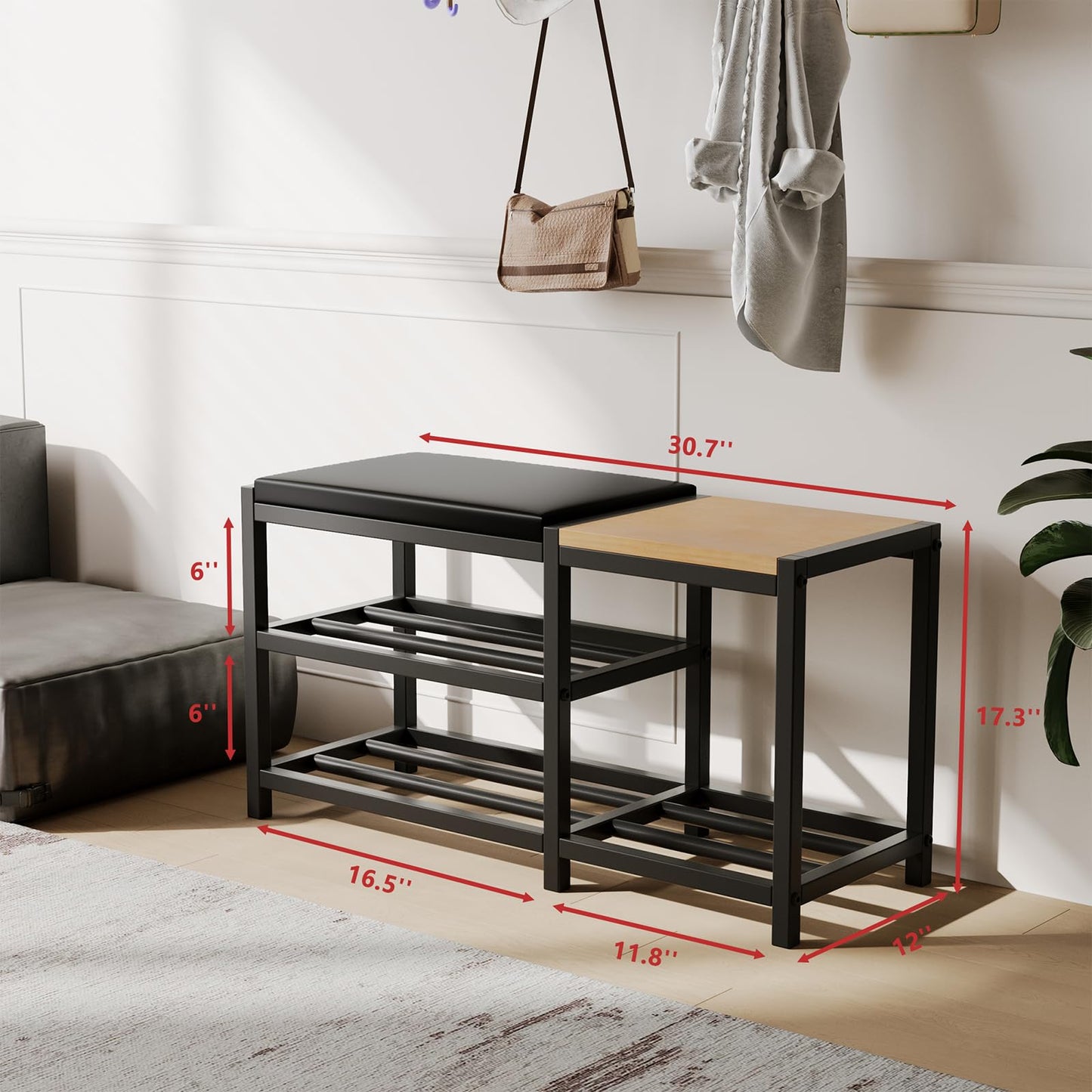 SHGJYANDF Shoe Bench,Shoe Organizer，Holds Up to 570 lb，12 x 30.7 x 17.3Inches，3-Tier Shoe Storage Bench,Entryway Bench with Cushioned Seats,for Shoe Rack in The Bathroom,Entryway,Bedroom,Living Room