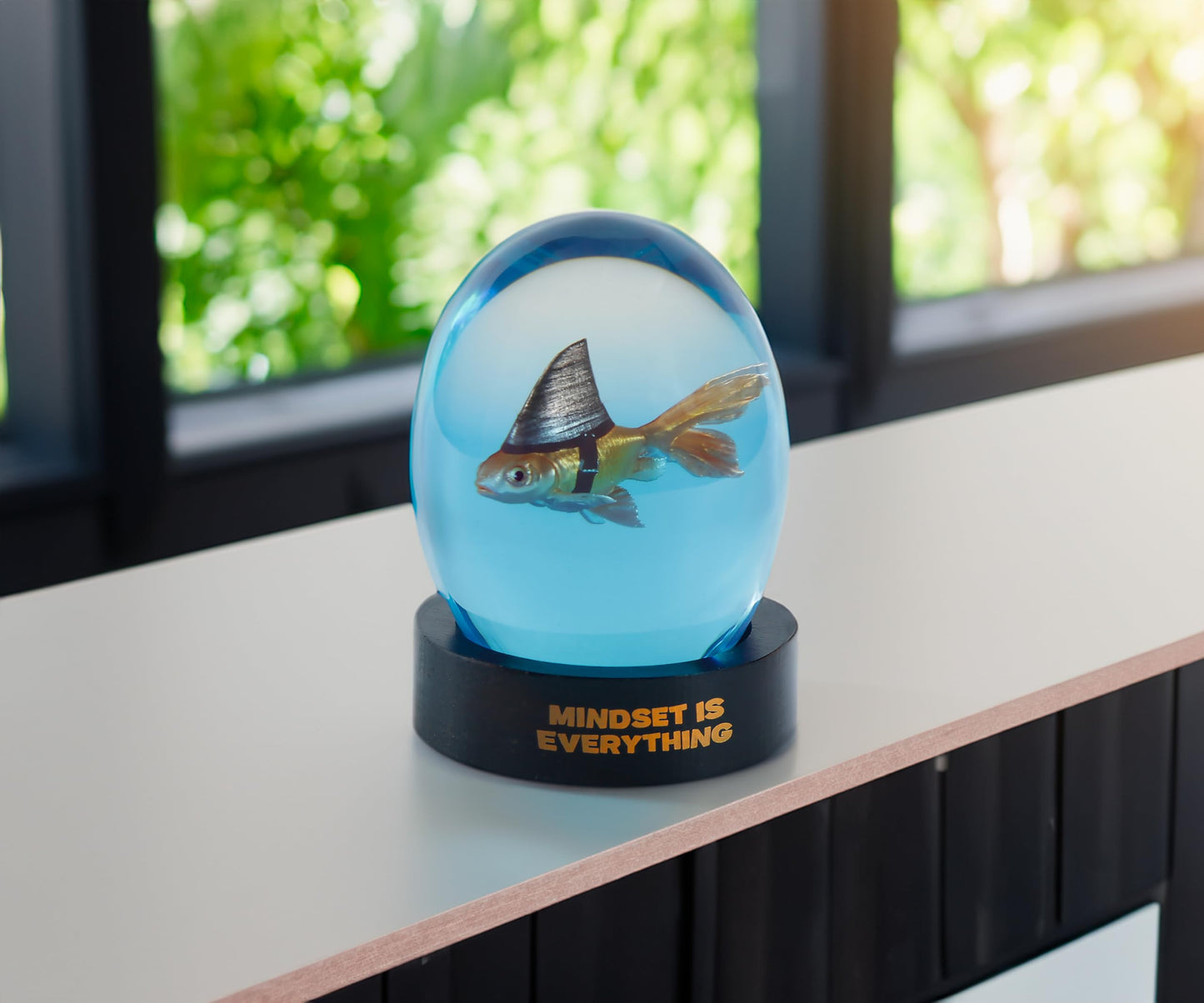 VEOJEIN Mindset is Everything Shark Goldfish – Decorative Desk and Shelf Accessory - Inspirational Uplifting Self-Improvement Positive Quote - Home or Office Decor – Original Design Paperweight