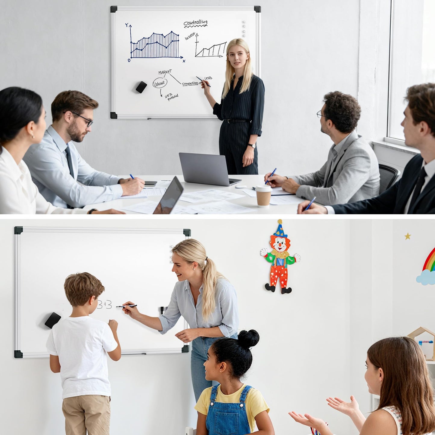 VUSIGN Magnetic Dry Erase White Board for Wall 36"×24"- 1 Eraser, 2 Markers, 4 Magnets, Aluminum Frame Whiteboard for Home, School, Office