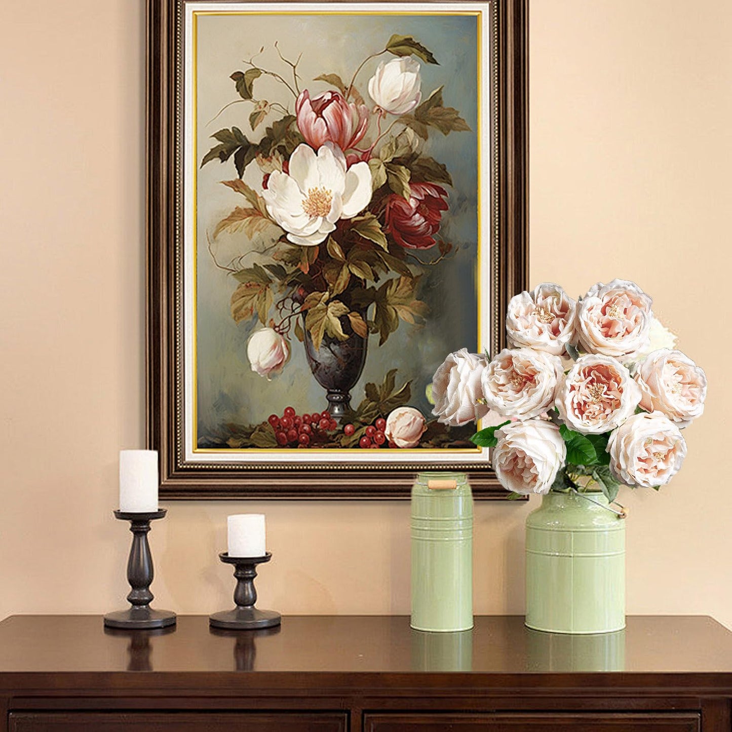 YILIUFA 4 Pcs Real Touch Peonies Artificial Flowers, 3.5'' Big Bloom Austin Rose Peony Latex Fake Flower with Stems for Wedding Bouquet Party Valentines Arrangement Home Kitchen (Champagne)