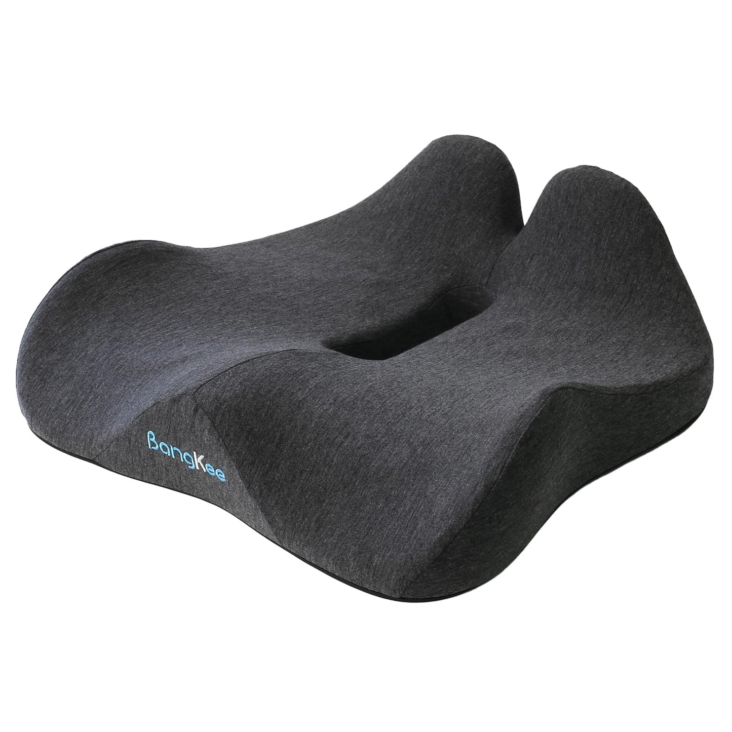 Bangkee 18x16 Inch Memory Foam Seat Cushion for Office Chair, Car & Travel, Ergonomic Chair Cushions for Long Sitting, Thick Supportive Seat Pad with Non-Slip Bottom, Washable Cover, Black