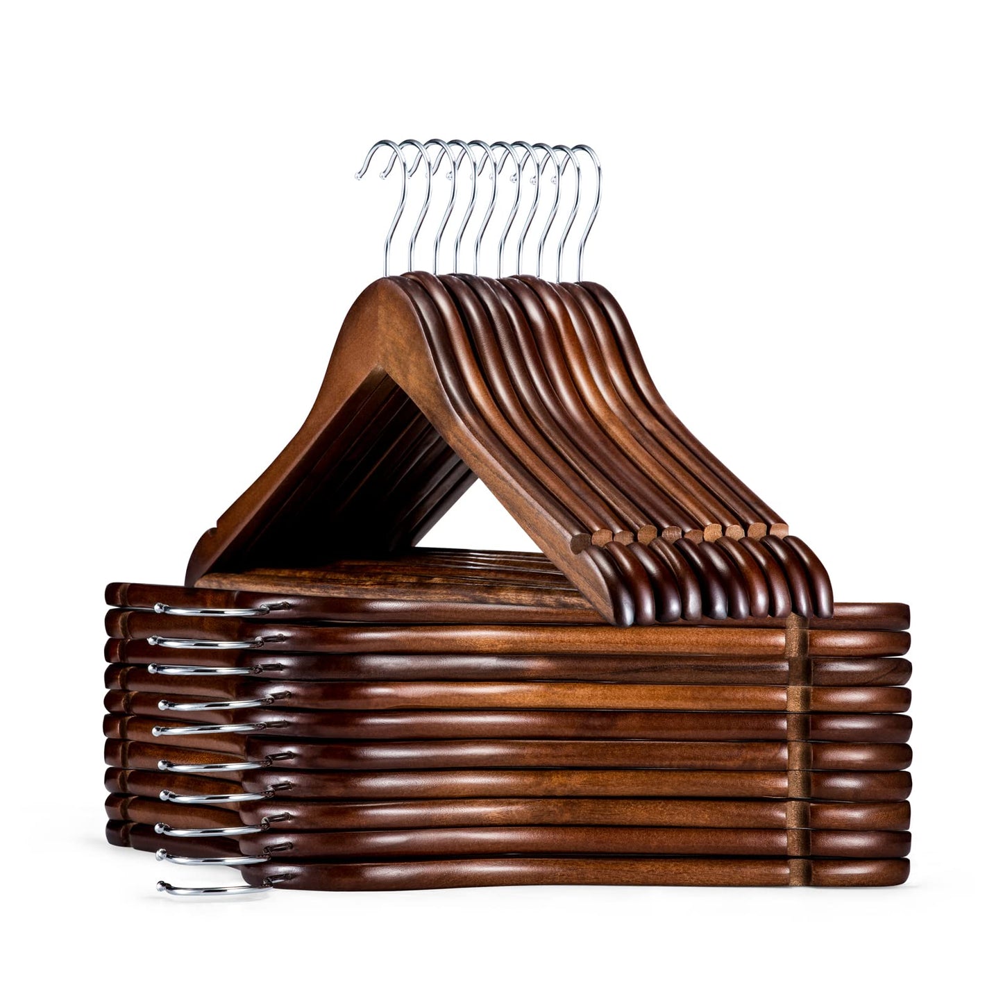 HOUSE DAY Wooden Hangers 30 Pack, Solid Wood Coat Hanger Heavy Duty, Smooth Finish Bulk Wood Hangers, High-Grade Wooden Clothes Hanger with Non Slip Pant Bar, 360° Swivel Hook