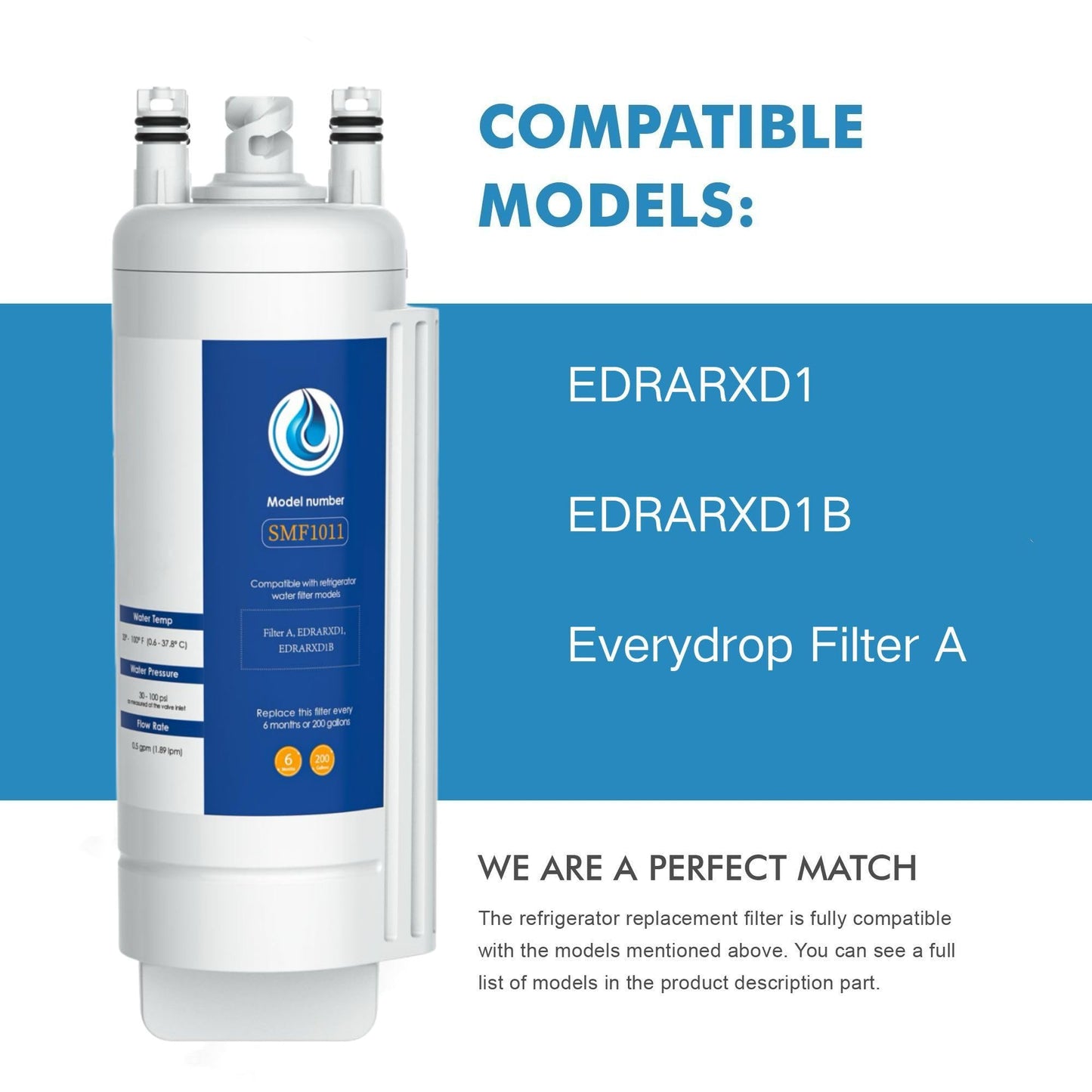 EDRARXD1 Water Filter Replacement for Whirlpool EDRARXD1, Everydrop Filter A, WRFF3536SZ, WRMF3636RZ, WRFF3436RZ, WRMF3636RV, WRMF3636RW, WRMF3636RB, 3 PCS