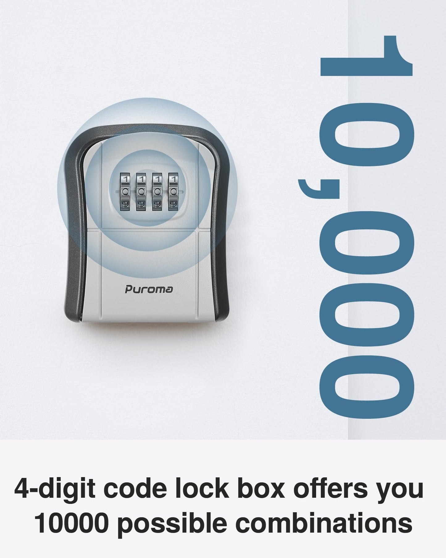 Puroma Key Lock Box Combination Lockbox Wall-Mounted Key Storage Box for House Keys, Resettable Code Safe Security Lock Box for Home, Office, Garage, Apartment Spare Key Storage (4 Pack, Grey)
