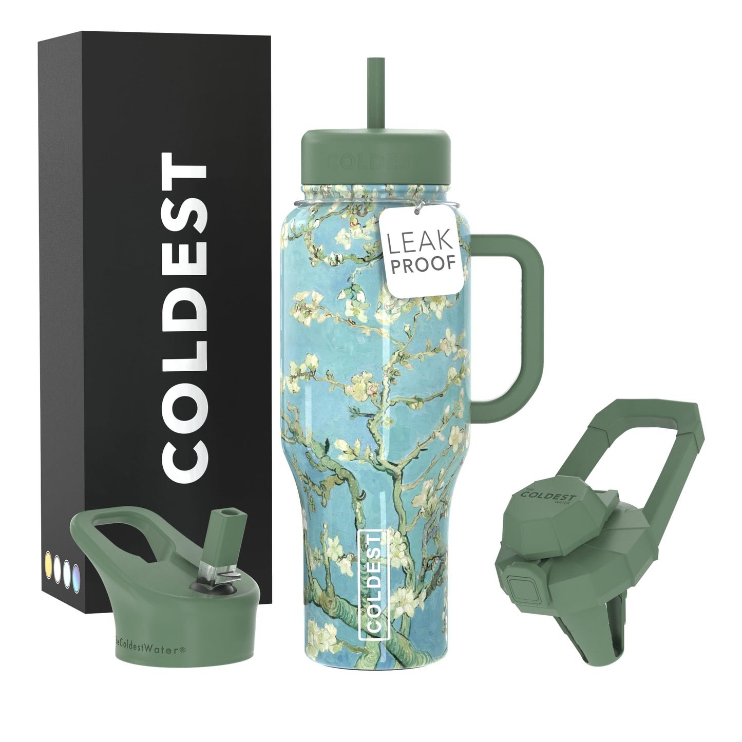 Coldest Tumbler with Handle and Straw - 100% Spill Proof Tumbler with Straw (3 Lids) - Stainless Steel Insulated Leakproof Tumblers for Women & Men - 36 oz (Almond Blossom)