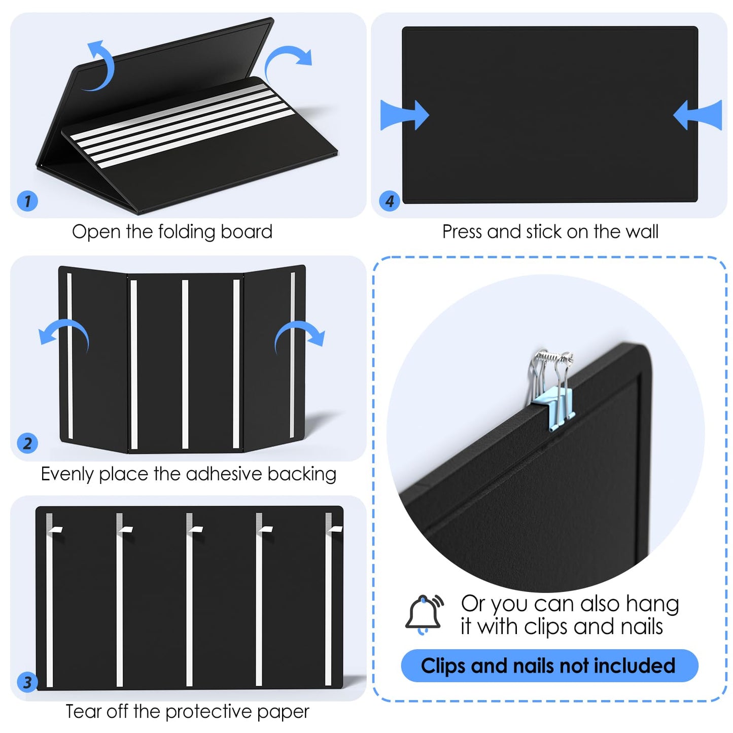 MaxGear Extra Large Bulletin Board 60" x 36", Foldable Felt Board Vision Board Supplies, Cork Board for Office, Home, School, Small Pin Boards for Walls Decorative Display Board Black