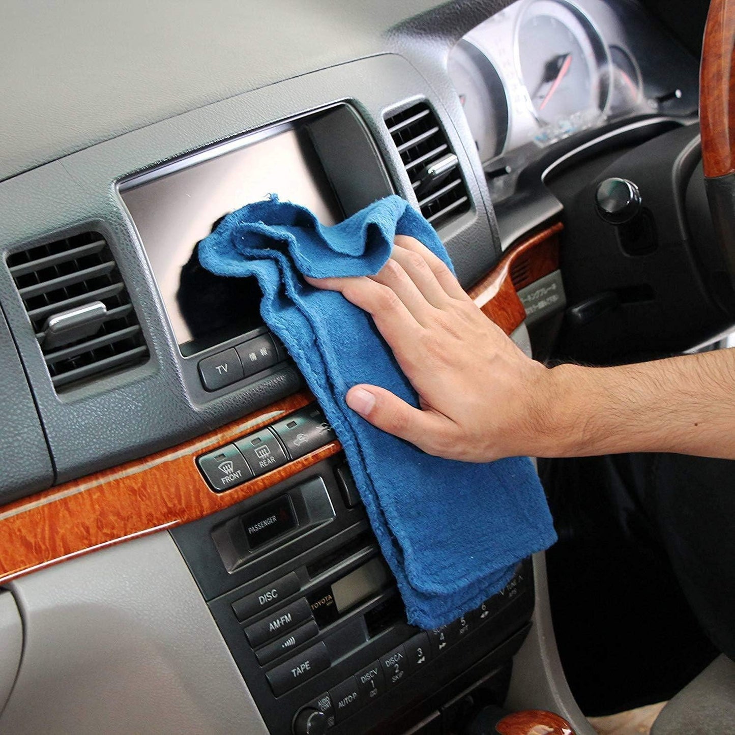 Simpli-Magic Cotton Shop Towels 14"x12" (90 Pack) – Reusable Cleaning Shop Rags for Automobiles, Industries, Garage and Homes (Blue)