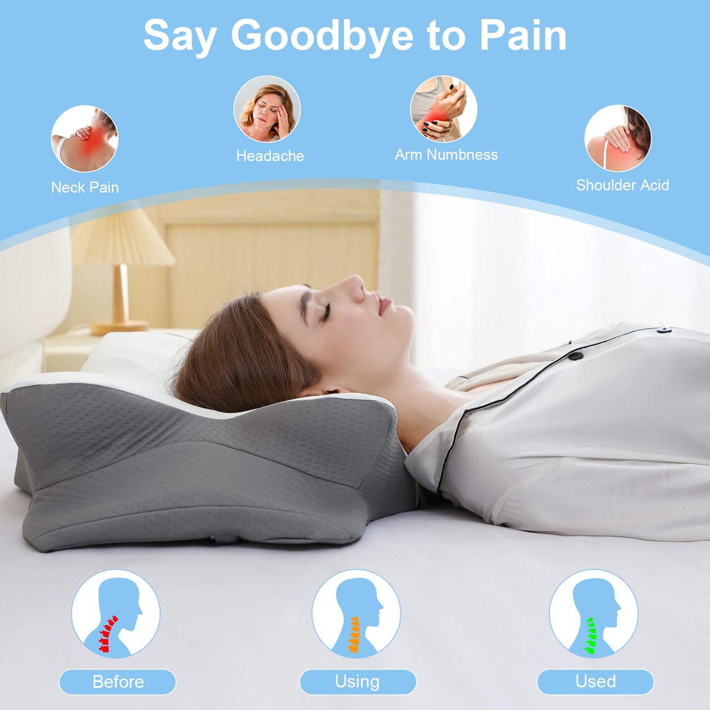 HBYGE Memory Foam Pillows, Ergonomic Pillow for Neck Pain Relief, Bed Pillow for Sleeping, Cervical Neck Pillow for Side, Back, Stomach Sleeper with Cool Pillowcase, Side Sleeper Pillows for Adults