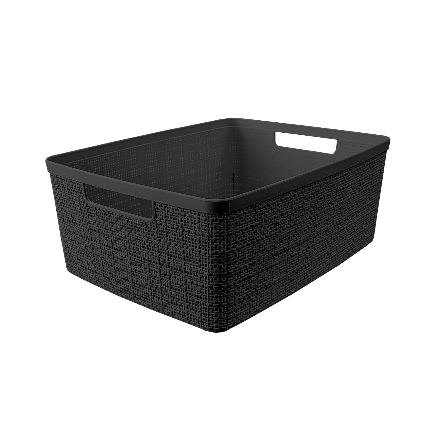 Curver Set of 6 Medium 12L Jute Decorative Plastic Organization and Storage Baskets - Perfect Bins for Home Office, Closet Shelves, Kitchen Pantry and All Bedroom Essentials, Black
