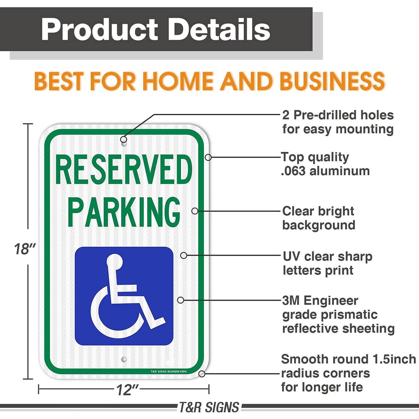 (4 Pack) Handicap Parking Sign, Reserved Parking Sign, Large 18" x 12" Engineer Grade Reflective Sheeting, Rust Free Aluminum, Weather Resistant, Waterproof, Fade Resistant, 2 Pre-drilled Holes