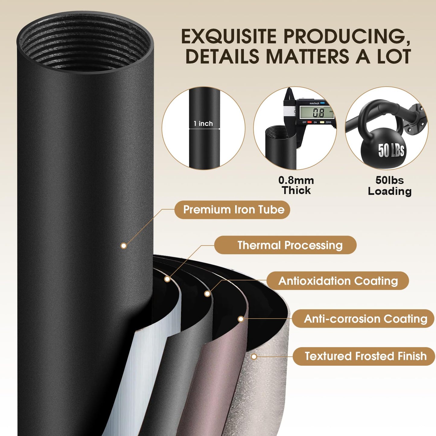 DOJUWIN Industrial Adjustable Blackout Curtain Rod 72-144 Inch - Heavy Duty Wrap Around Rod for Windows, Indoor/Outdoor Room Divider Drapery