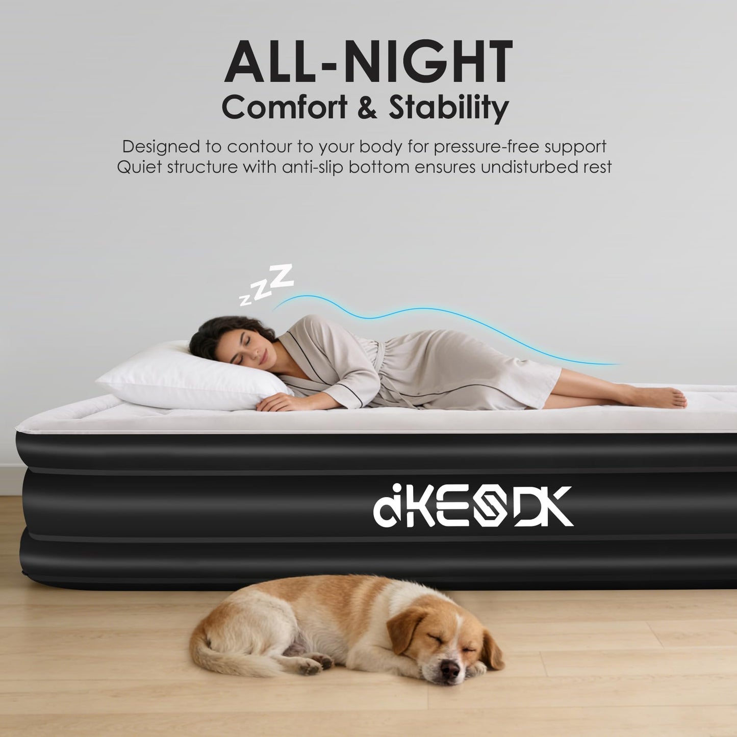 dkesdk Air Mattress Queen with Built in Pump,Comfortable Waterproof Flocked Surface Inflatable Mattress for Temporary Family Stays and Travel,16-Inch Blow Up Mattress Inflates in 3 Minutes