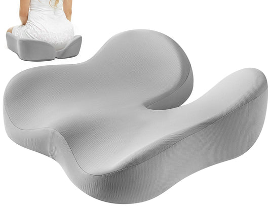 Seat Cushion for Tailbone & Sciatica Pain Relief - Plush Yet Supportive Ergonomic Memory Foam Chair Cushions for Office Chair, Car, Wheelchair,Airplane & Long Sitting(Light Gray)