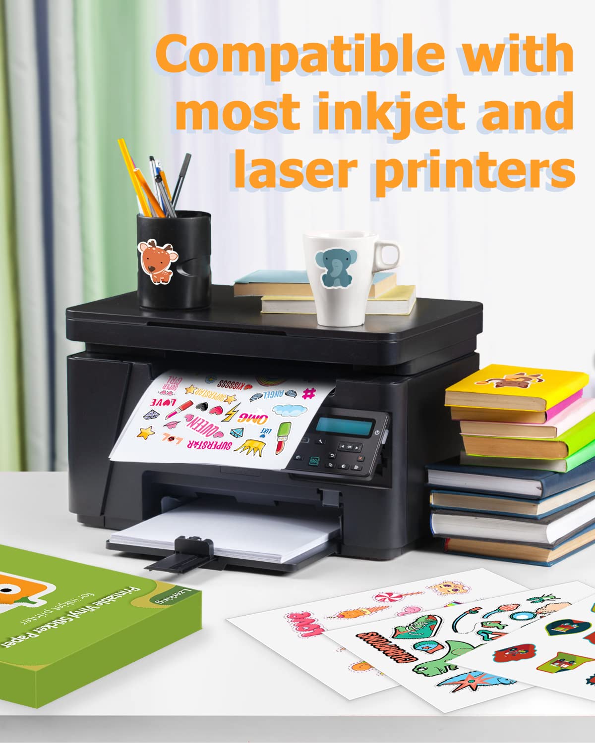 Printable Vinyl Sticker Paper for Inkjet & Laser Printers, 200 Sheets Matte White Waterproof Vinyl Paper Comptible with Cricut, Bulk Printable Sticker Paper 8.5" X 11" for Small Business Labels