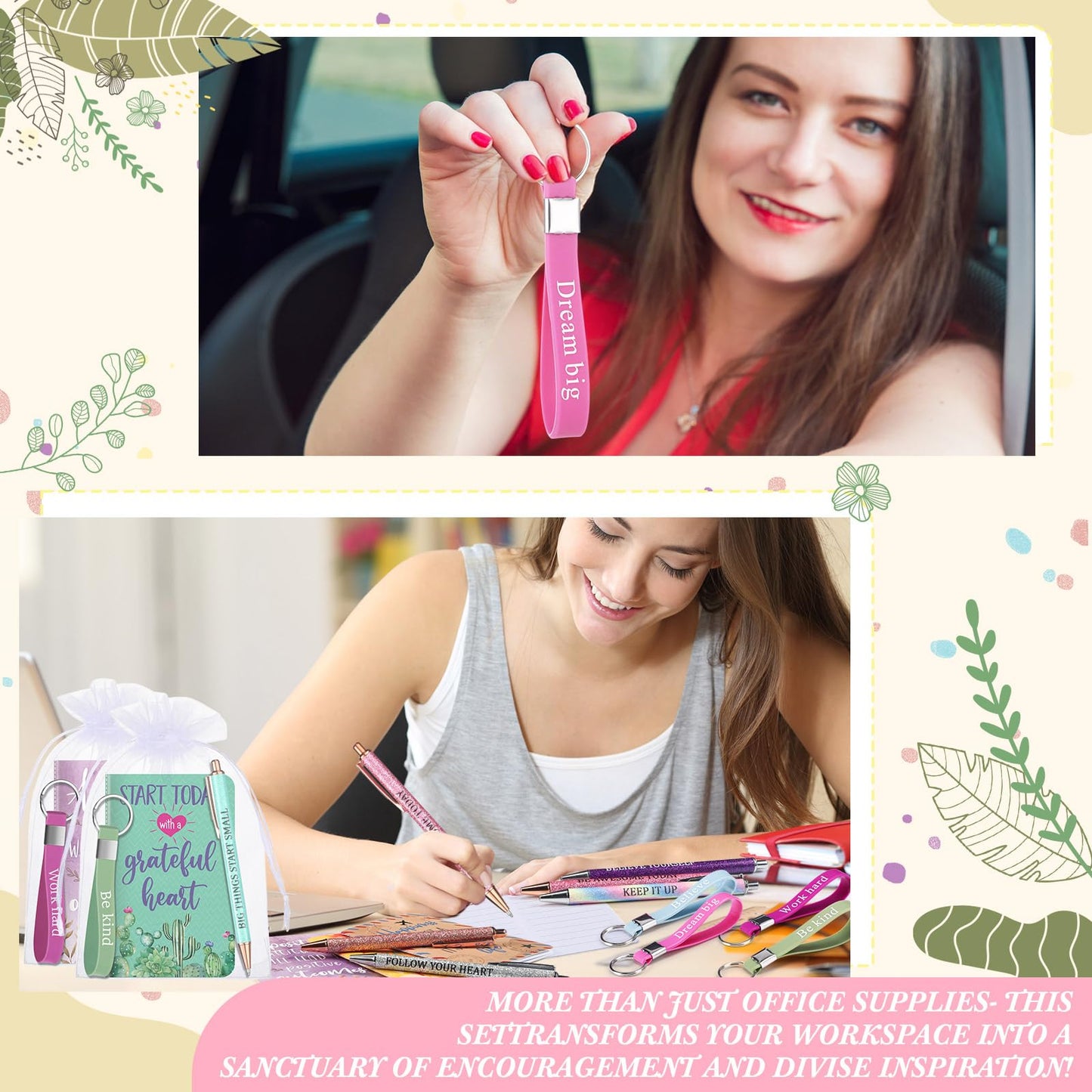 Pajean 128 Pcs Inspirational Gifts Bulk Motivational Notebooks Journal Ballpoint Pens Positive Keychains Organza Bags for Students Teachers Employee School Office Prizes Favors Supplies (Stylish)