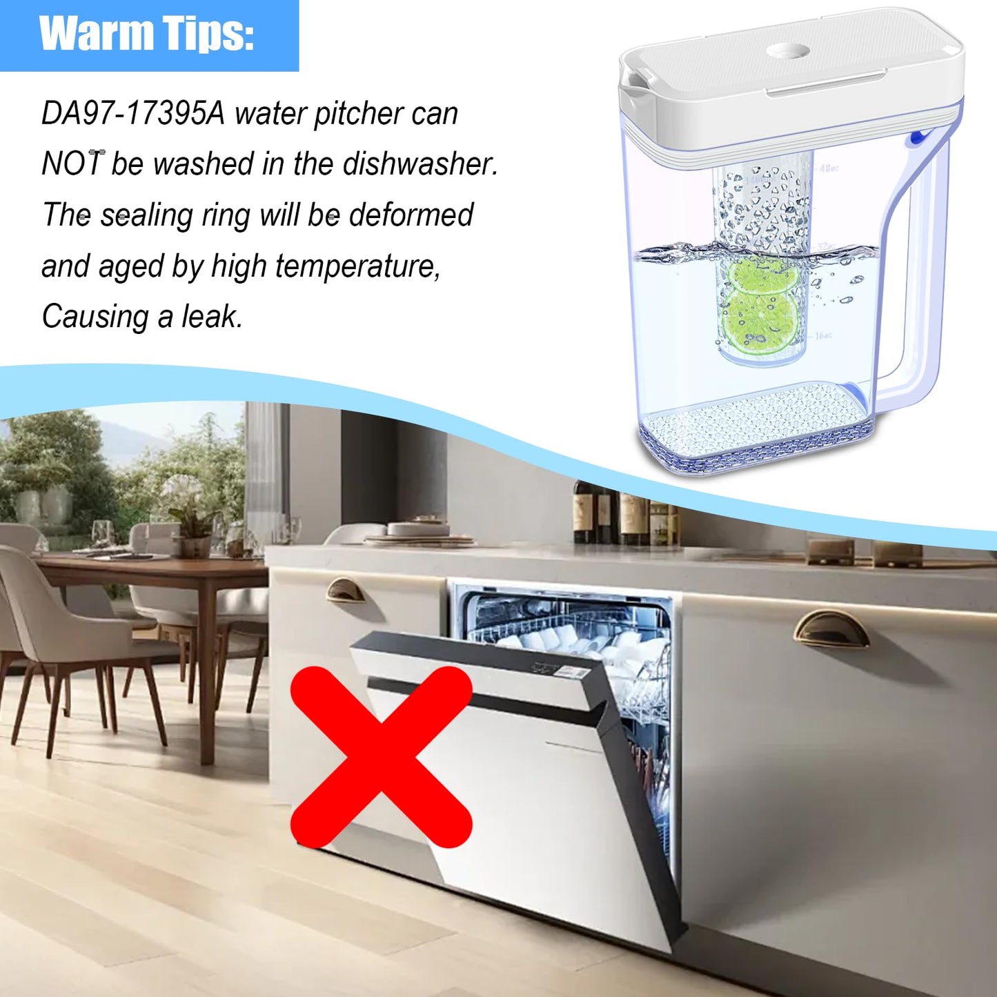 Upgraded RF23M8070SR RF23M8570SR RF23M8590SG RF23M8090SR Water Pitcher Compatible with Samsung Fridge Water Pitcher Parts DA97-17395A Refrigerator Water Reservoir Water Tank Water container NO LEAK