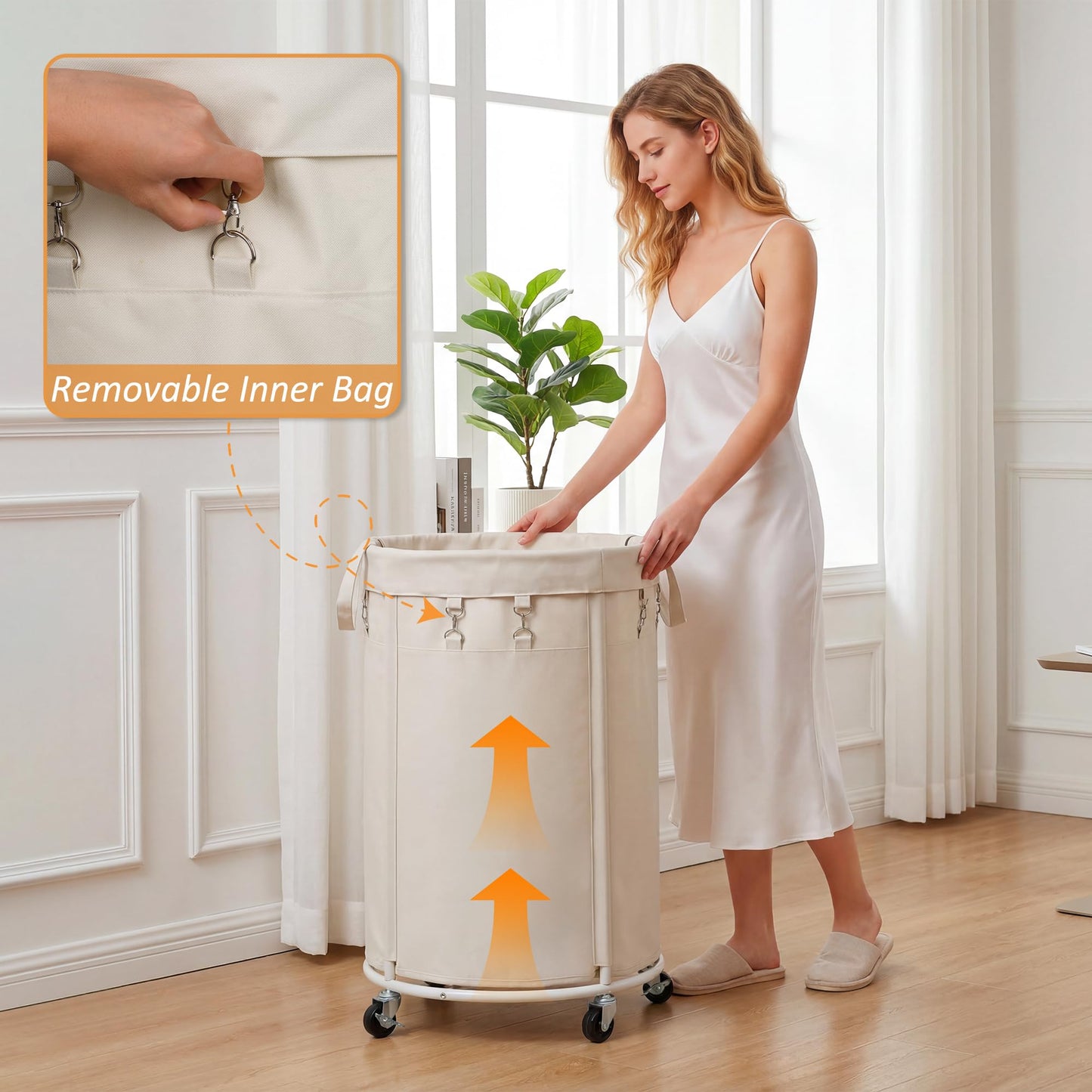 Nyamofly 150L Large Capacity Rolling Laundry Basket Hamper with Wheels, Clothes hamper and Removable Bag for Home, Laundry Room, Bedroom, Bathroom, Apartment, Dorm