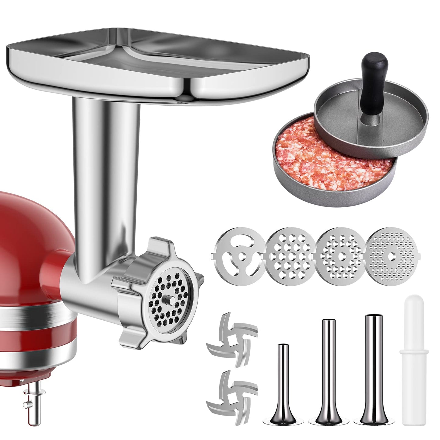 Metal Meat Grinder Attachment For KitchenAid Stand Mixer, Sausage Stuffer, Burger Press, Food Grinder Attachment for Kitchen Aid Accessories and Attachments