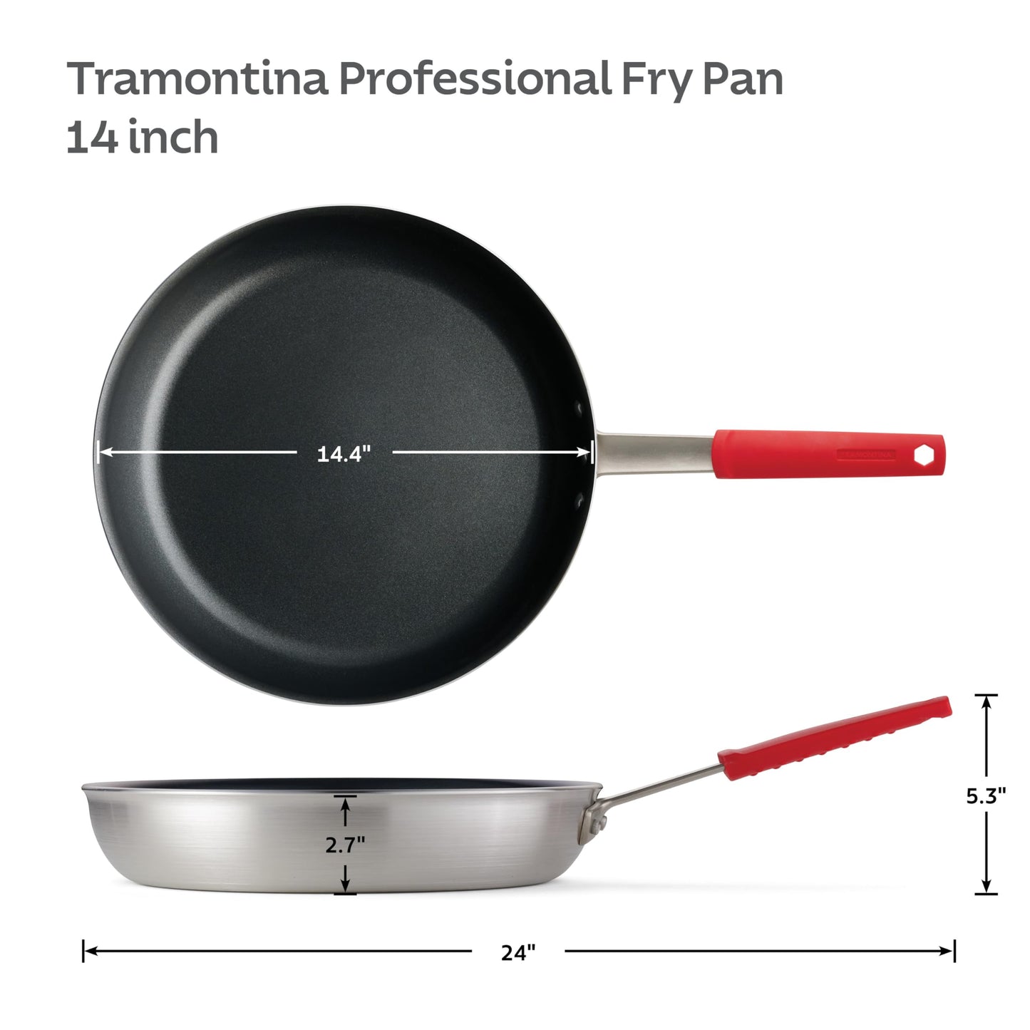 Tramontina Professional 14-Inch Non Stick Extra Large Frying Pan, Heavy-Gauge Aluminum Skillet with Reinforced Nonstick Coating, Red Handle, Dishwasher and Oven Safe
