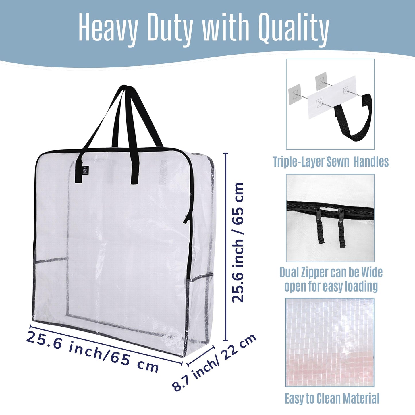 VENO 5 Pack Clear Moving Bags, Fits 30" Wreath & Storage Totes, Heavy Duty Packing Bags with Handles for Clothes & Bedding