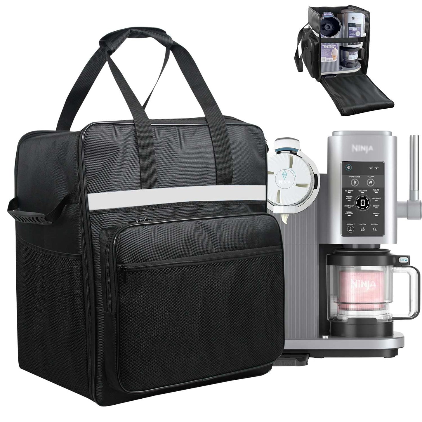 NUENSS-ROR Ice Cream Maker Carrying Bag for Ninja Swirl by CREAMi Ice Cream NC701, Portable Outdoor Ice Cream Maker Travel Carrier Case with Side-Opening Design and Large Accessory Pocket(Only Bag)