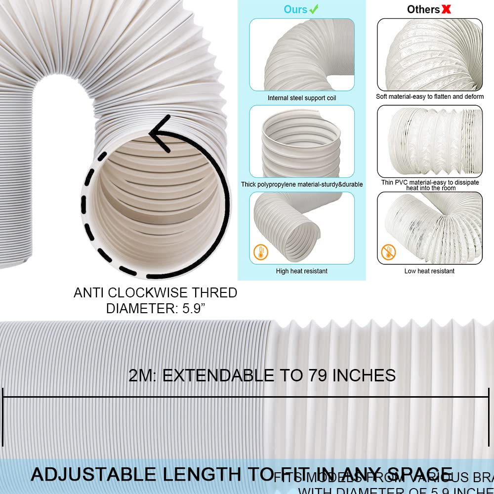 Kerykwan Portable Air Conditioner Window Vent Kit with 5.9” Exhaust Hose Adjustable Portable AC Window Kit for Ducting Universal Portable AC Seal Panel for Horizontal&Vertical Window