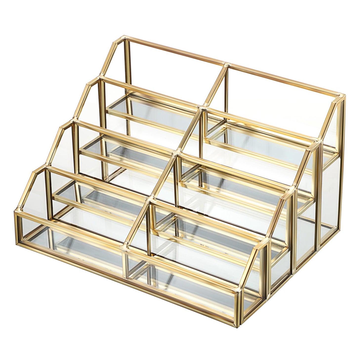 Hipiwe Mirrored Glass Business Card Holder Gold Business Card Display Stand for Desk Multiple Clear Business Card Holder Display for Office Desktop Cards Display Stand for Women Men, 8 Slots