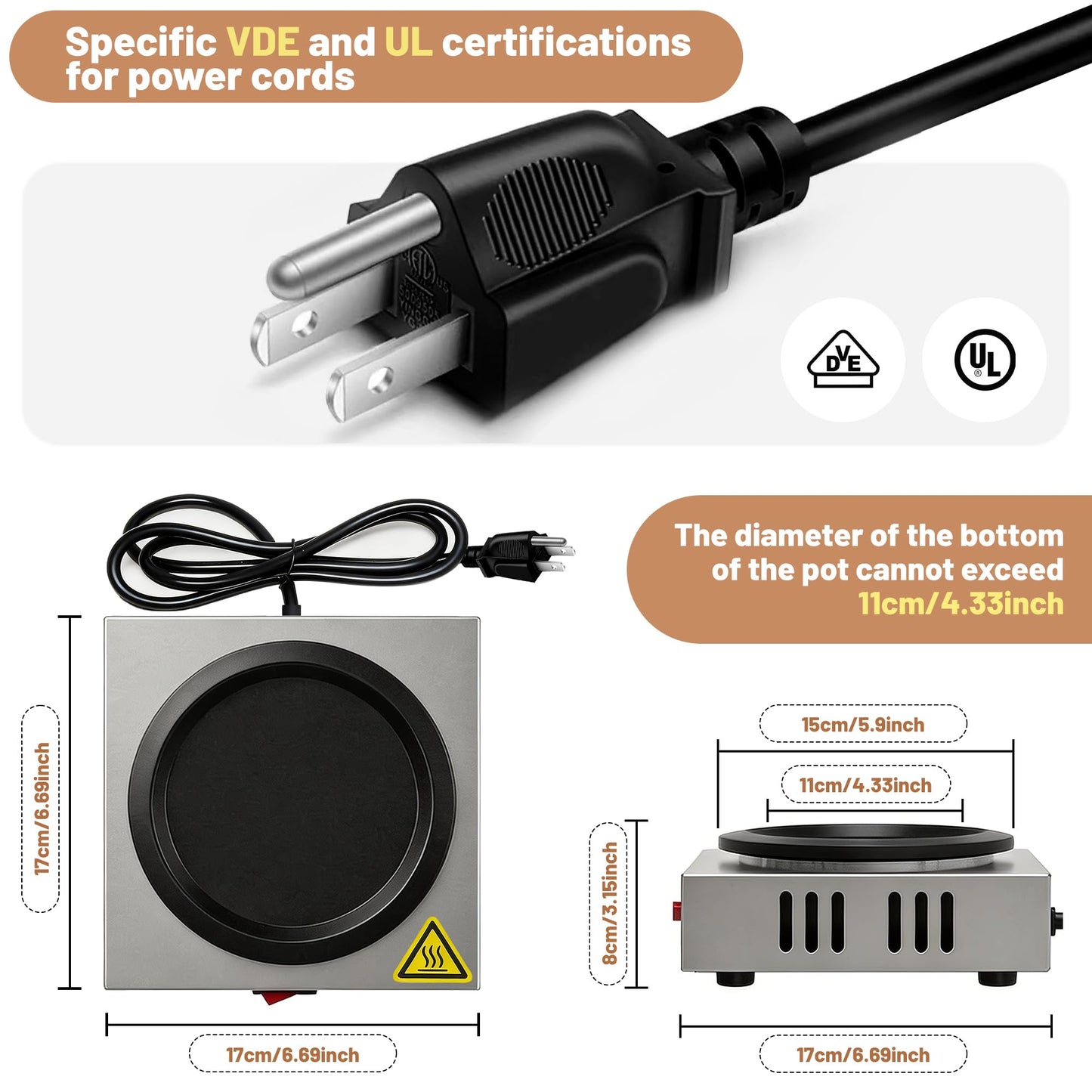 Commercial Coffee Warmer, 60W 176℉ Single Burner Decanter Warmer Plate, Stainless Steel, for Cafe, Break Room, Buffet, for Melting Beeswax, Softening Shea butte, Beverages, Milk & Tea, Ideal Gifts