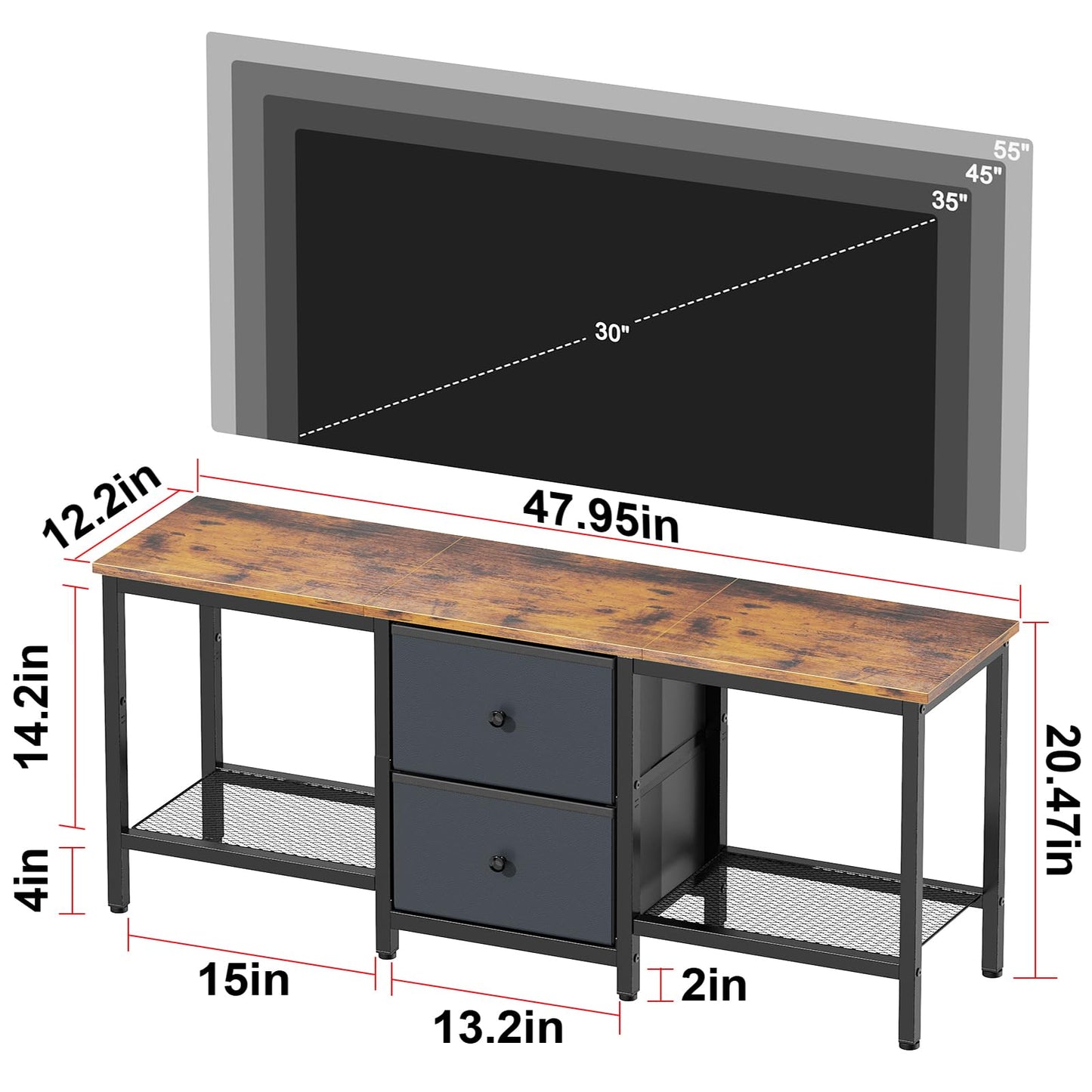 Smoproper TV Stand Suitable for TVs up to 55 Inches, Entertainment Center with Storage Drawers and Shelves, Media Console Table for Living Room and Bedroom (Brown Black)