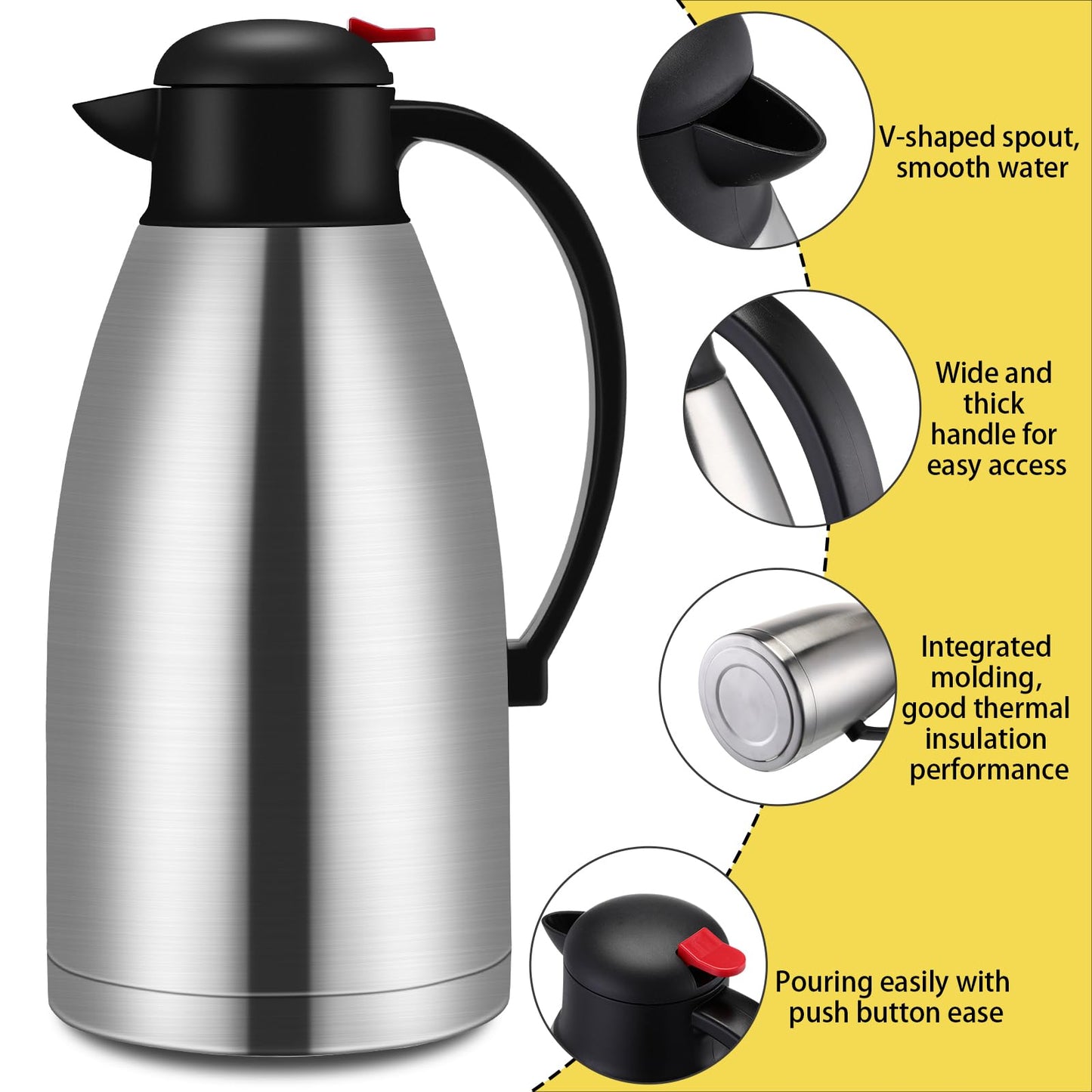 Nuogo 2 Pcs 102 oz Thermal Coffee Carafe Insulated Stainless Steel Carafe Double Walled Vacuum Coffee Pot Creamer Pitchers with Brush for Home Office Use Keep 24 Hours Hot Water Tea(Silver)