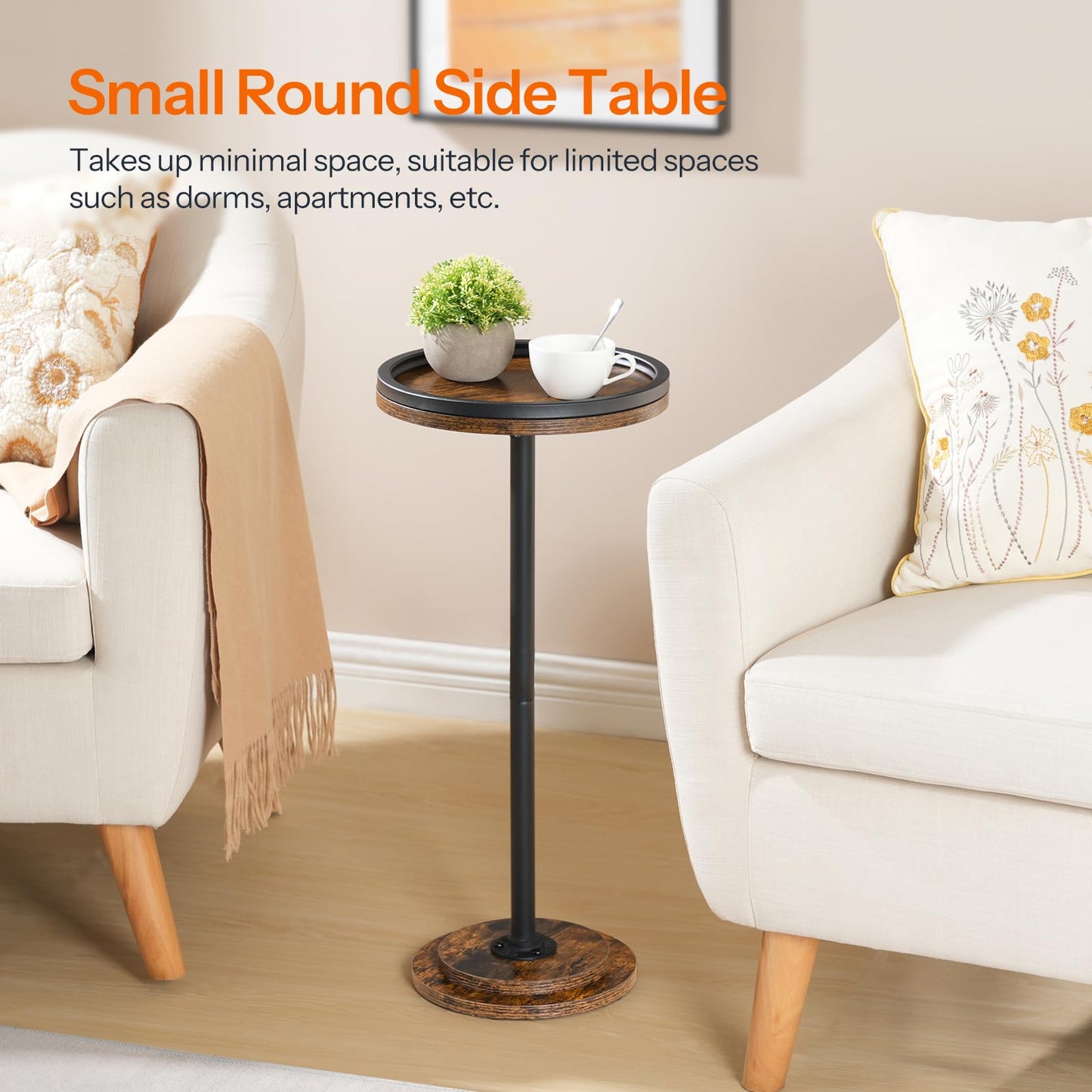 HOOBRO Small Round Side Table, Drink Table, Coffee Martini Table with Pedestal Accent for Small Spaces in Living Room, Bedroom, Sofa Couch, Rustic Brown BF168BZ01