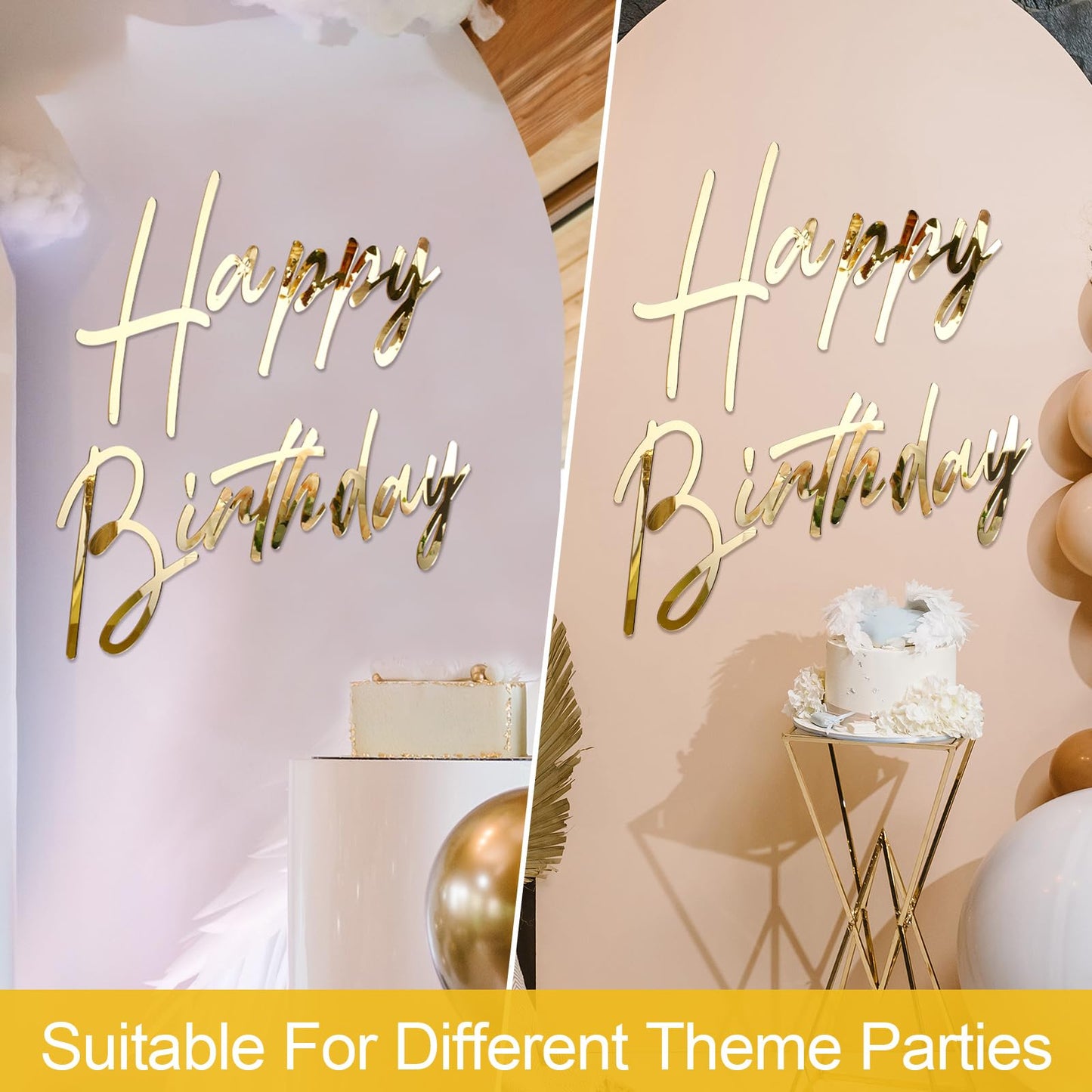 Yousoontic Happy Birthday Sign for Backdrop Large Happy Birthday Sticker Letter Acrylic Mirror Decal for Balloon Arch Wall Kpop Party, Peel Off Acrylic Film(23 x 20 Inches,Classic,Gold)