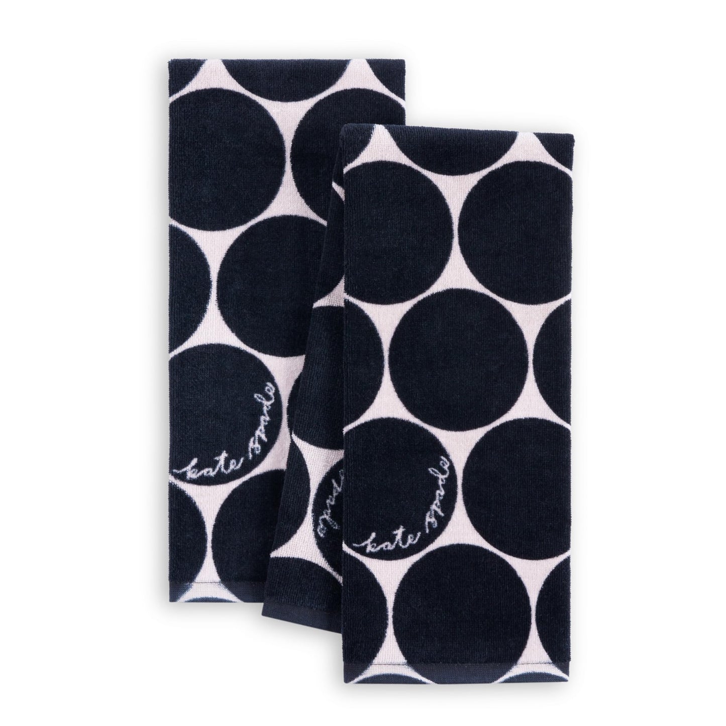 kate spade new york Joy Dot Kitchen Towels 2-Pack Set, Absorbent 100% Cotton Velour, Black/Beige, 17"x28"