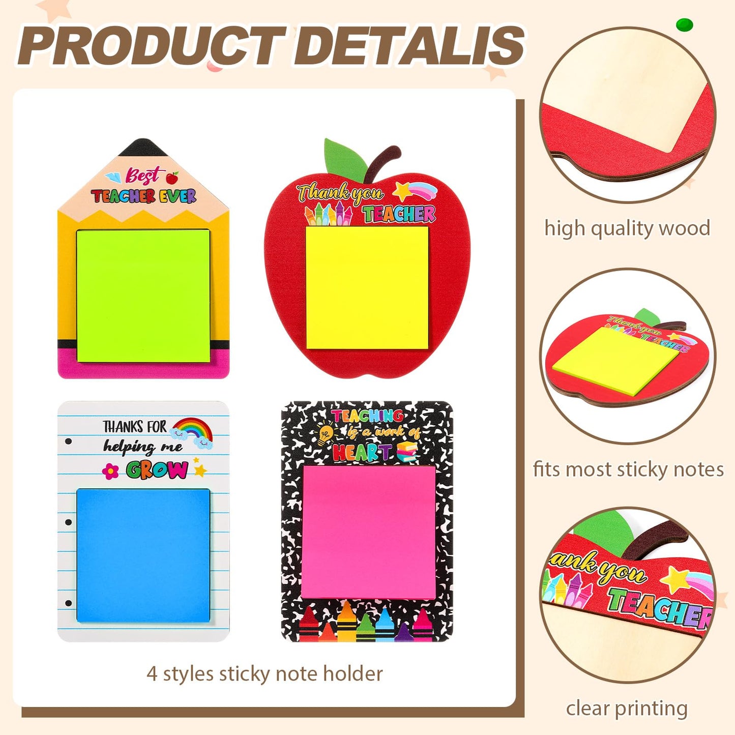 Epakh 24 Sets End of Year Teacher Gifts Bulk Sticky Note Pad Holder with Sticky Notes Thank You Teacher Appreciation Gifts Pencil Apple Composition Notebook Design for Graduation Coworker Employee