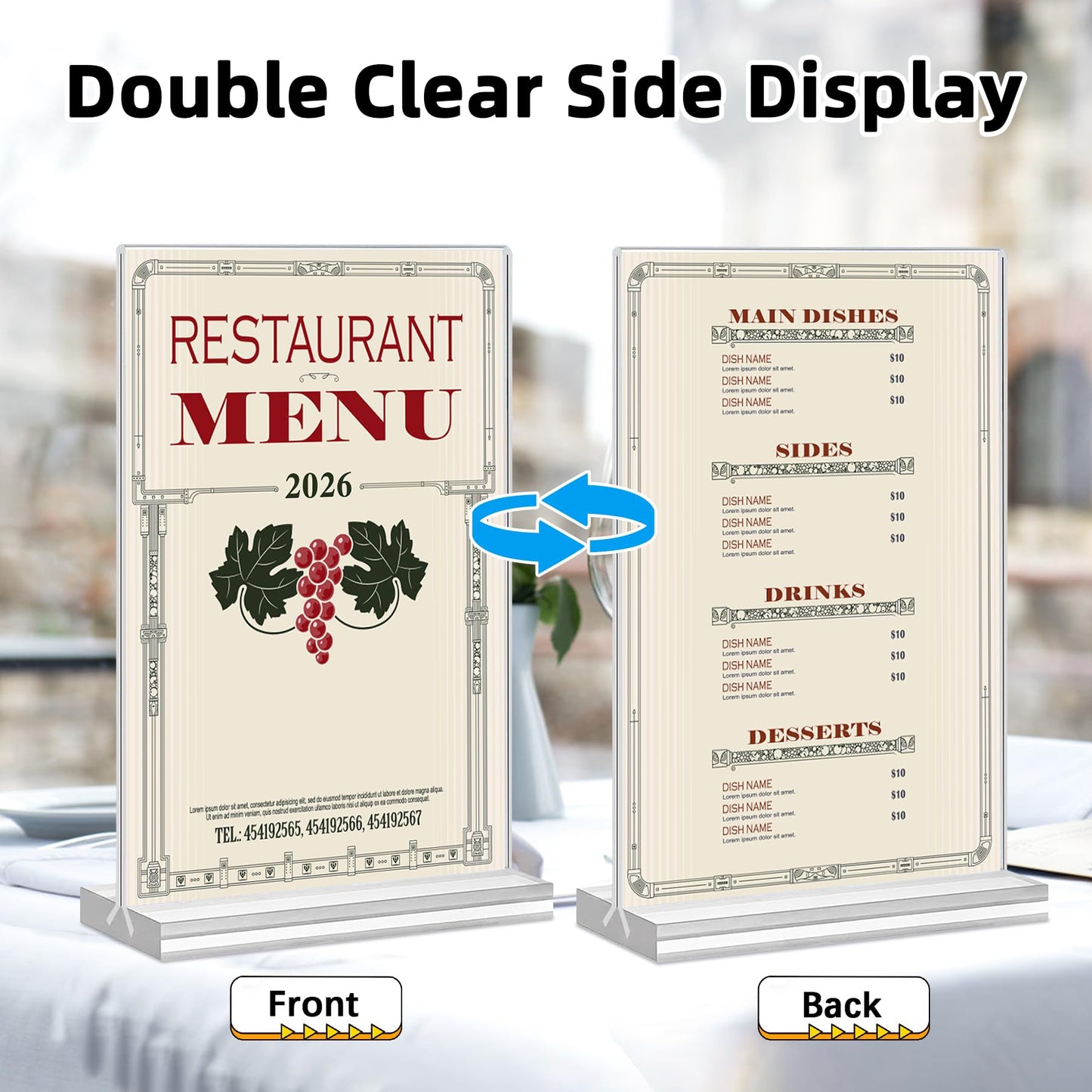 Acrylic Sign Holder 8.5 x 11, 12 Pack Acrylic Display Stand, Double-Sided Clear Sign Holder, Vertical Plastic Stands for Display, Stand up Table Top Frame Paper Holder for Office Business Store Restaurants