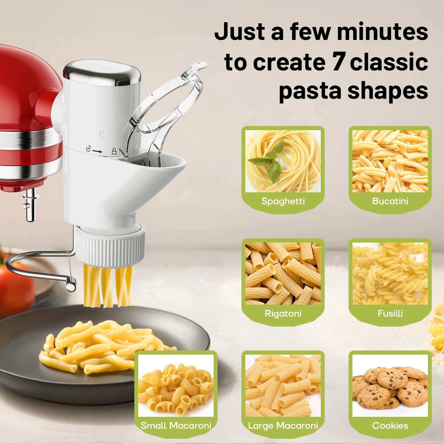 GVODE Gourmet Pasta Press Attachment for KitchenAid Stand Mixer, Pasta Maker KitchenAid Attachment with 7 Interchangeable Pasta Plates