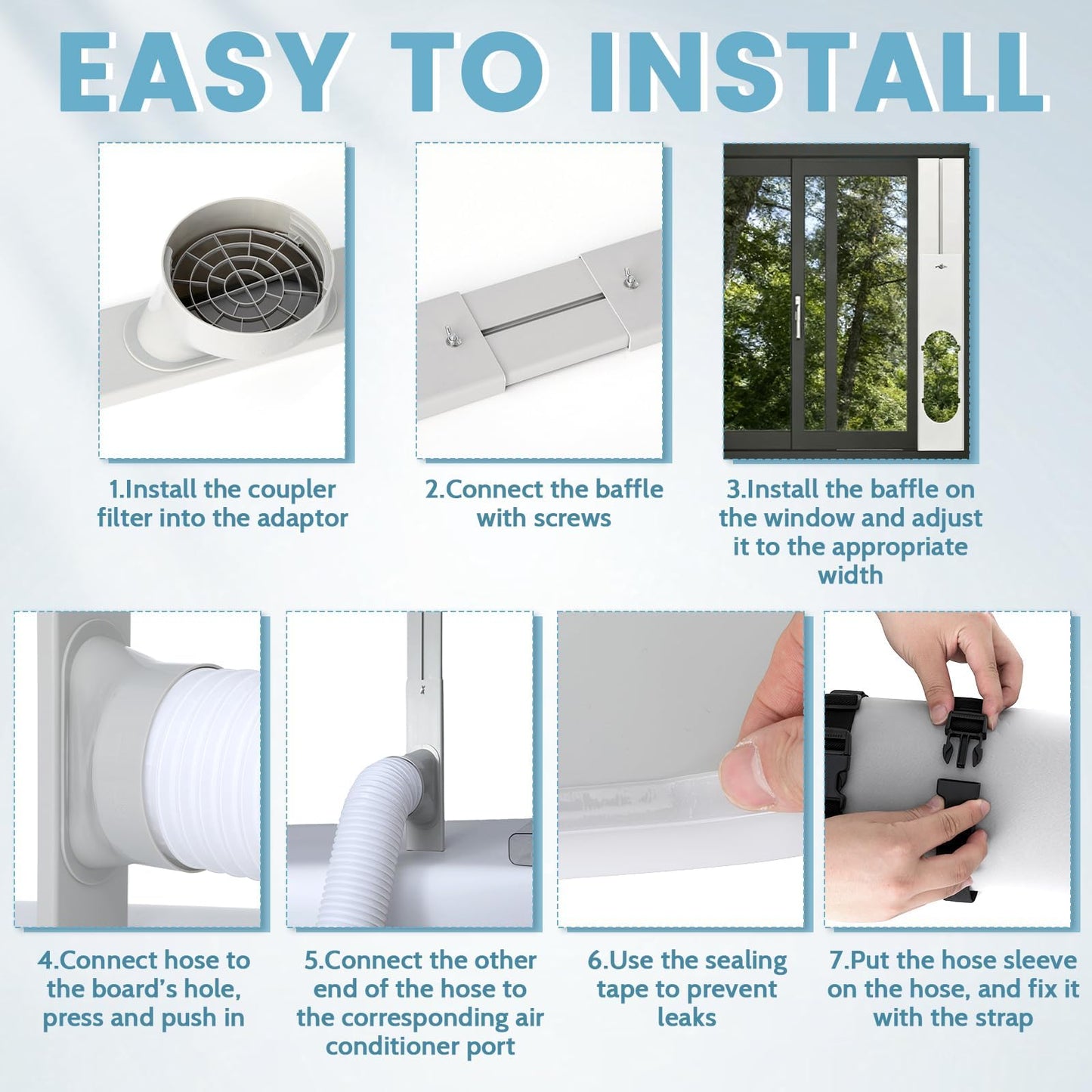 Conderyang Portable Air Conditioner Window Unit Kit with Hose Universal Adjustable Seal Plate Vent Kit AC Hose Insulation Sleeve Fit 5.9" Diameter Sliding AC Vent Kit for Vertical/Horizontal Window