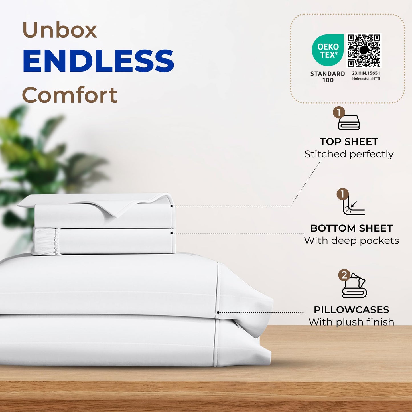THREAD SPREAD 100% Egyptian Cotton Sheets Full Size - 600 Series Bliss Collection Sheet, 4 PC 16" Deep Pocket Full Size Sheets Sets (White), Soft Cooling Sateen Weave Cotton Hotel Luxury Sheet