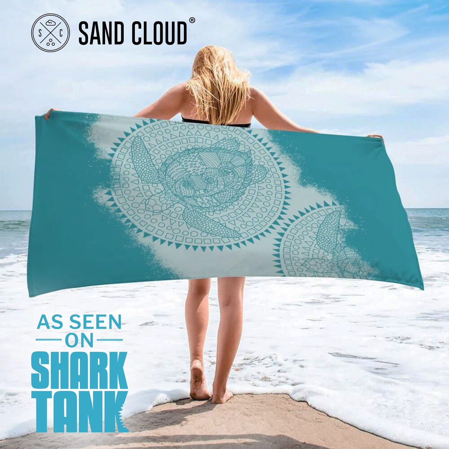 Sand Cloud Turkish Beach Towel - Sand Resistant - 100% Certified Organic Turkish Towel - Quick Dry Towel for Beach, Blanket or Bath Towel - As Seen on Shark Tank - Mandala Sea Turtle Green…