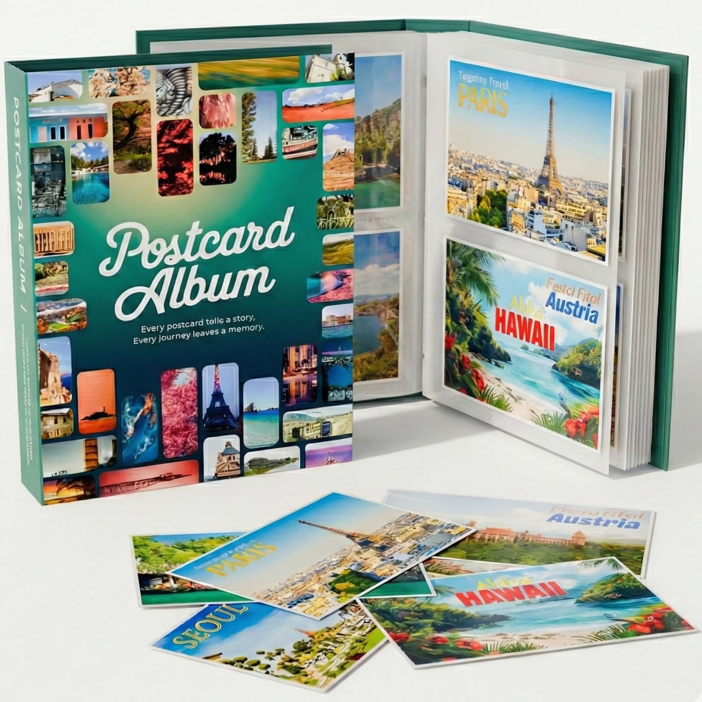 Postcard Album Book for Collecting, Sleeves Included, Post Card Album Holder Book and Organizer Binder, Post Card Collection Display Storage, Memory Collectors, Travel Photo Album 4x6