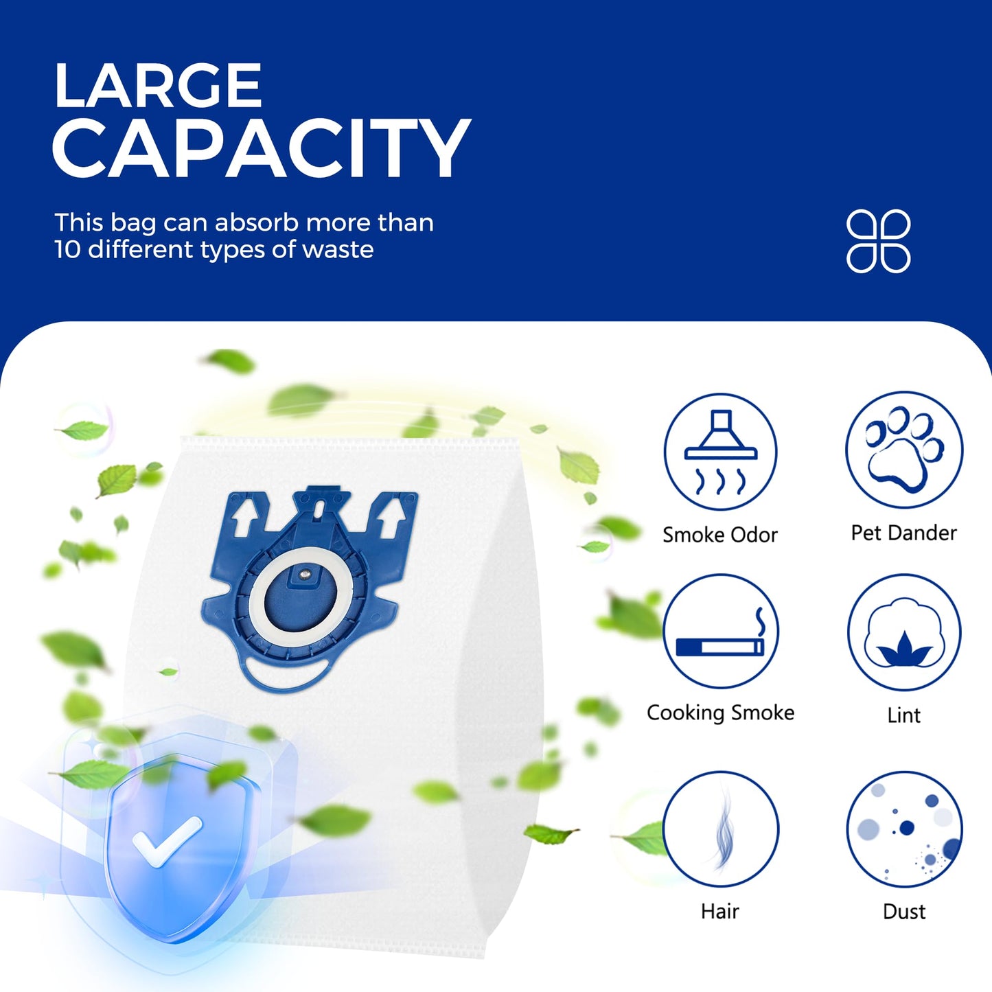 Vacuum Cleaner Bags Fit for Miele Classic C1 Complete C1 C2 C3 S227 S240 S270 S400 S2 S5 S8 Series, Include 15 Packs 3D Efficiency Airclean Bags with 3 Motor Protection Filters and 3 AirClean Filters
