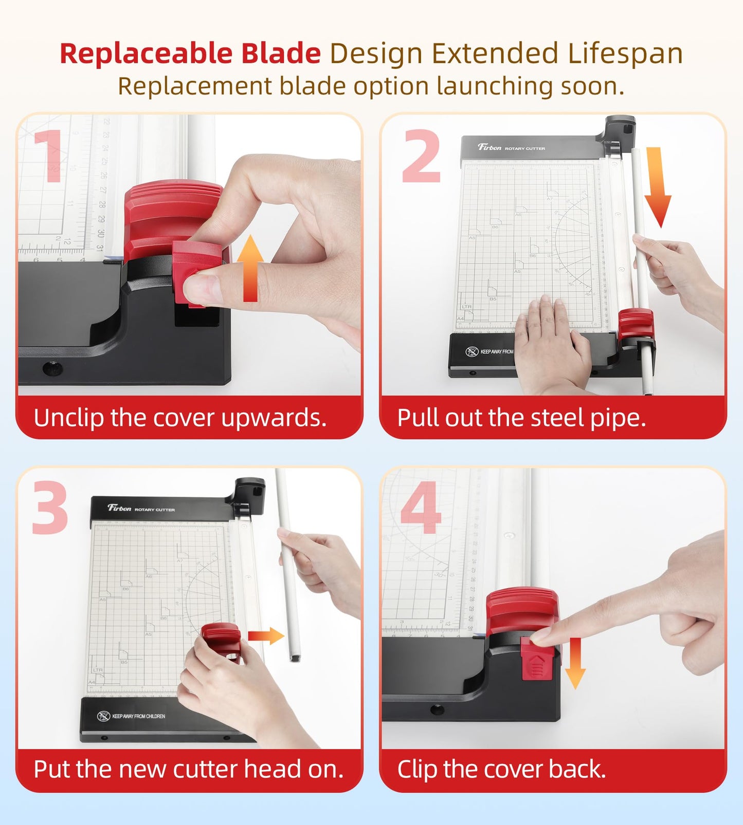 Firbon 12" Rotary Paper Trimmer with Replaceable Blade, Heavy Duty 6-Sheet Capacity Cutter for Cardstock, Photos, Scrapbooking, Office, School & Studio