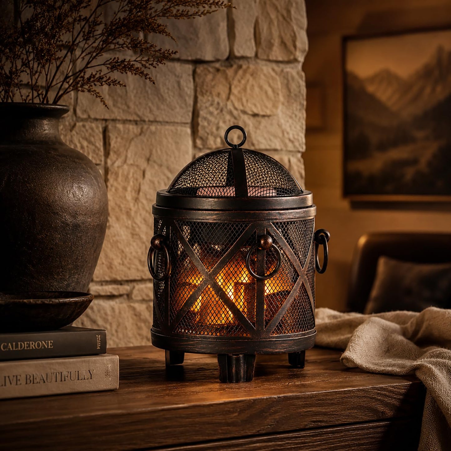 Dicimi Wax Melt Warmer,4-in-1 Electric Wax Melter,Oil Burner,Fireplace Wax Warmers, for Home Office Bedroom Aromatherapy Present and Decorations (Bronze, Fireplace Stove)