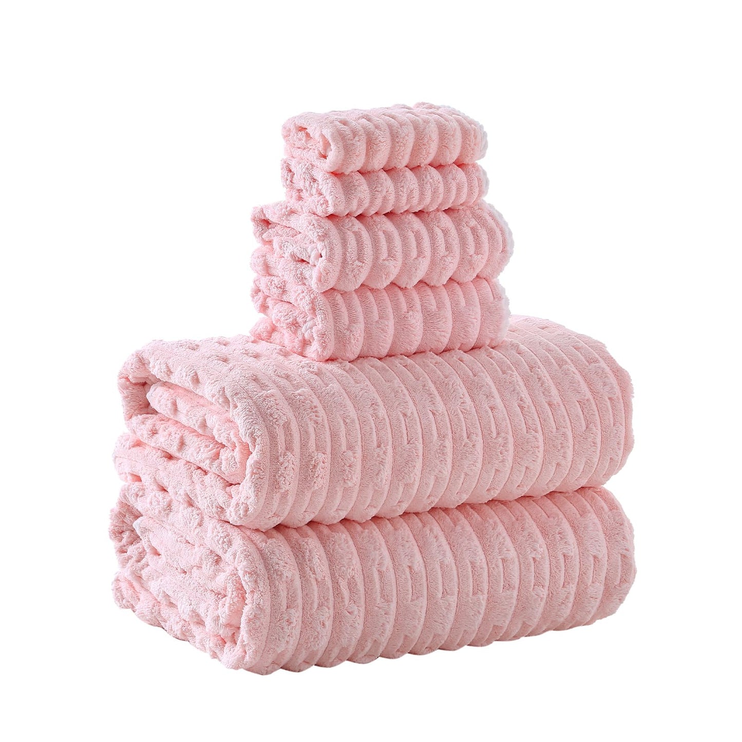 ANKING 40x80 Inches Oversized Bath Sheets Extra Large Bath Towels Set of 6 for Adults Super Soft Quick Dry Lightweight Lint Free Absorbent Stripe Microfiber Shower Towels (Pink,6 Piece)